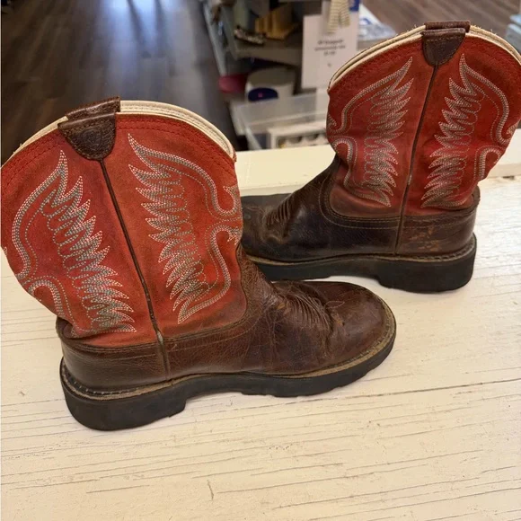 Ariat Red and Brown Ankle Boots - Picture 4 of 6